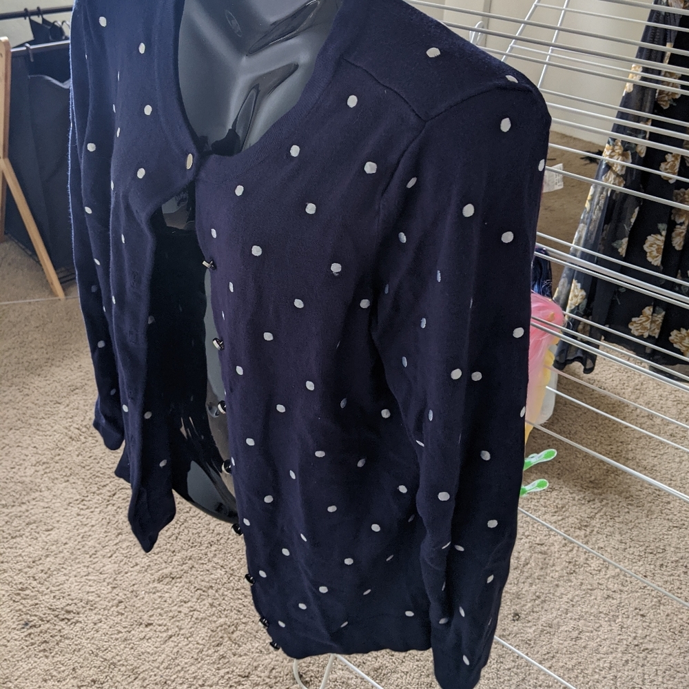 Charter Club 1x navy polka dot cardigan